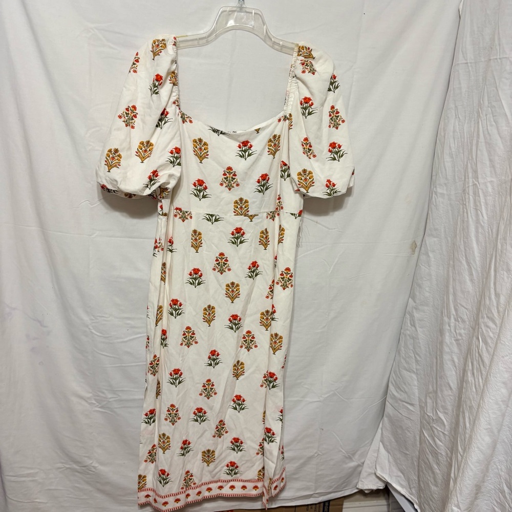 Antonio Melani Blockprint Iris Floral Cream Dress with red and yellow accents - Picture 2 of 11